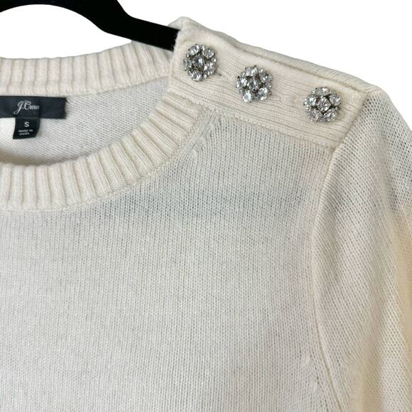 J. Crew Cream Jeweled Rhinestone Wool Pullover Sweater Size Small - Picture 4 of 6